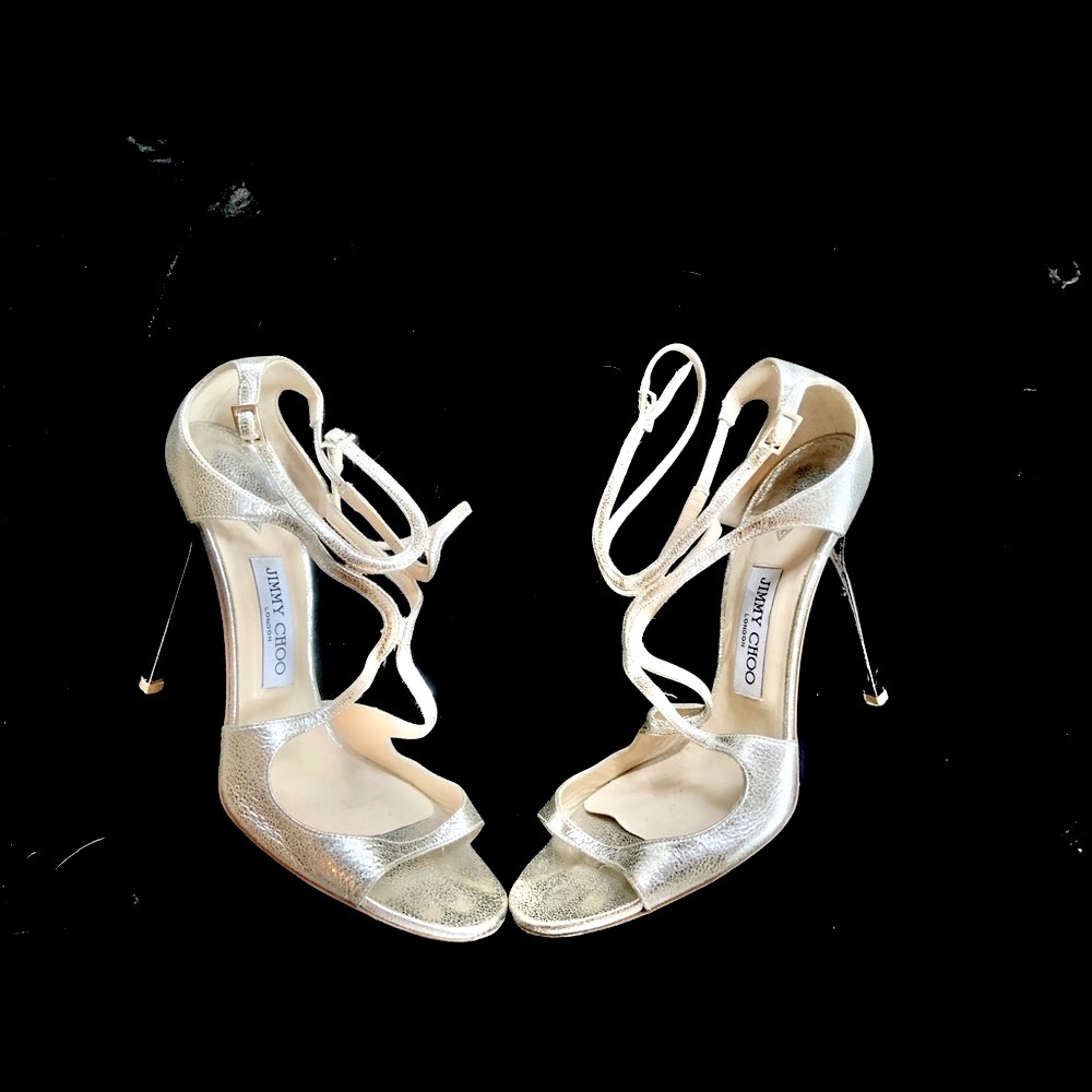 EUC. JIMMY CHOO LANCE Dusty Glitter Silver stiletto high heels. - Picture 11 of 16